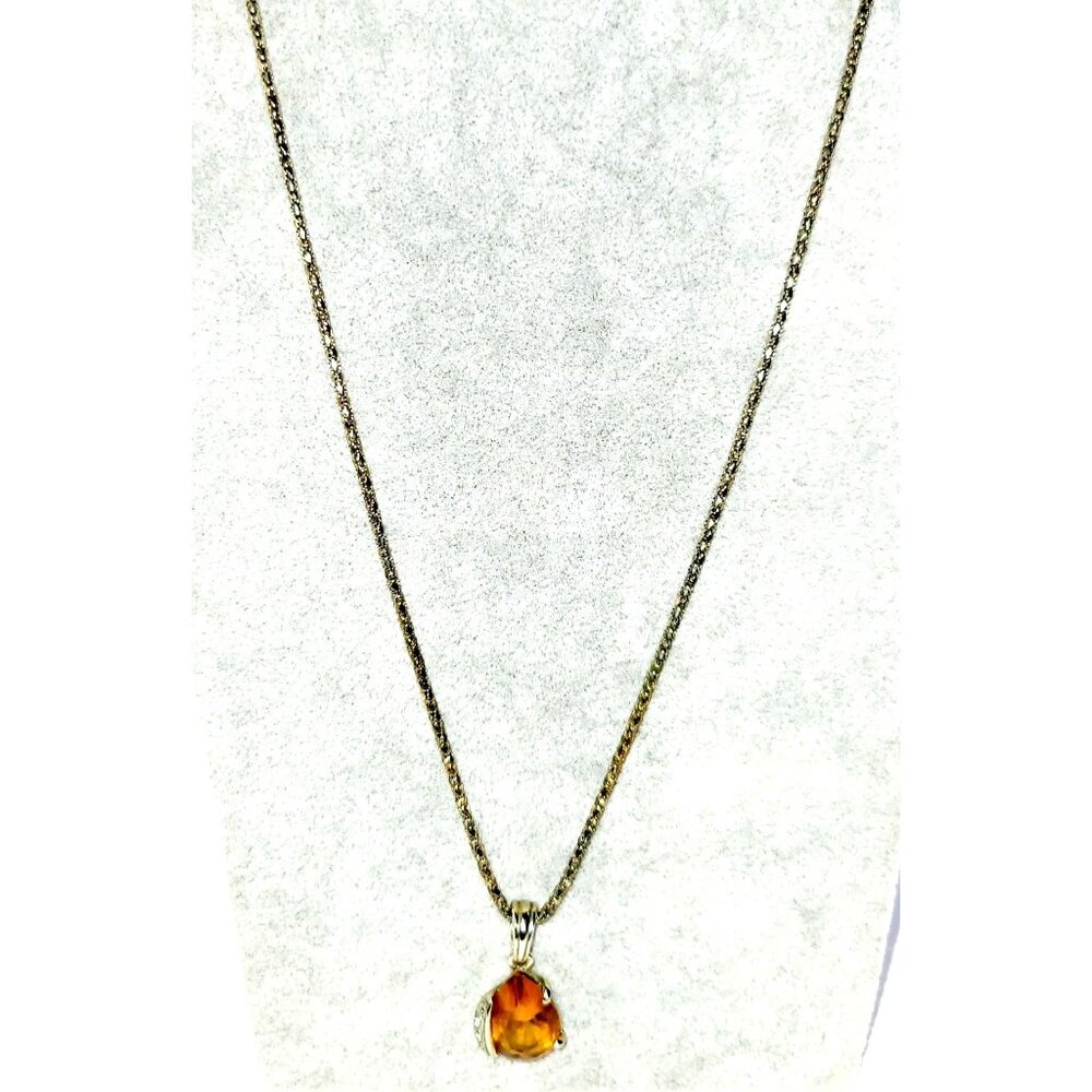 Pear shaped Citrine and Cubic Zirconia Gemstone Pendant Silver Tone Necklace 22" - Picture 2 of 9
